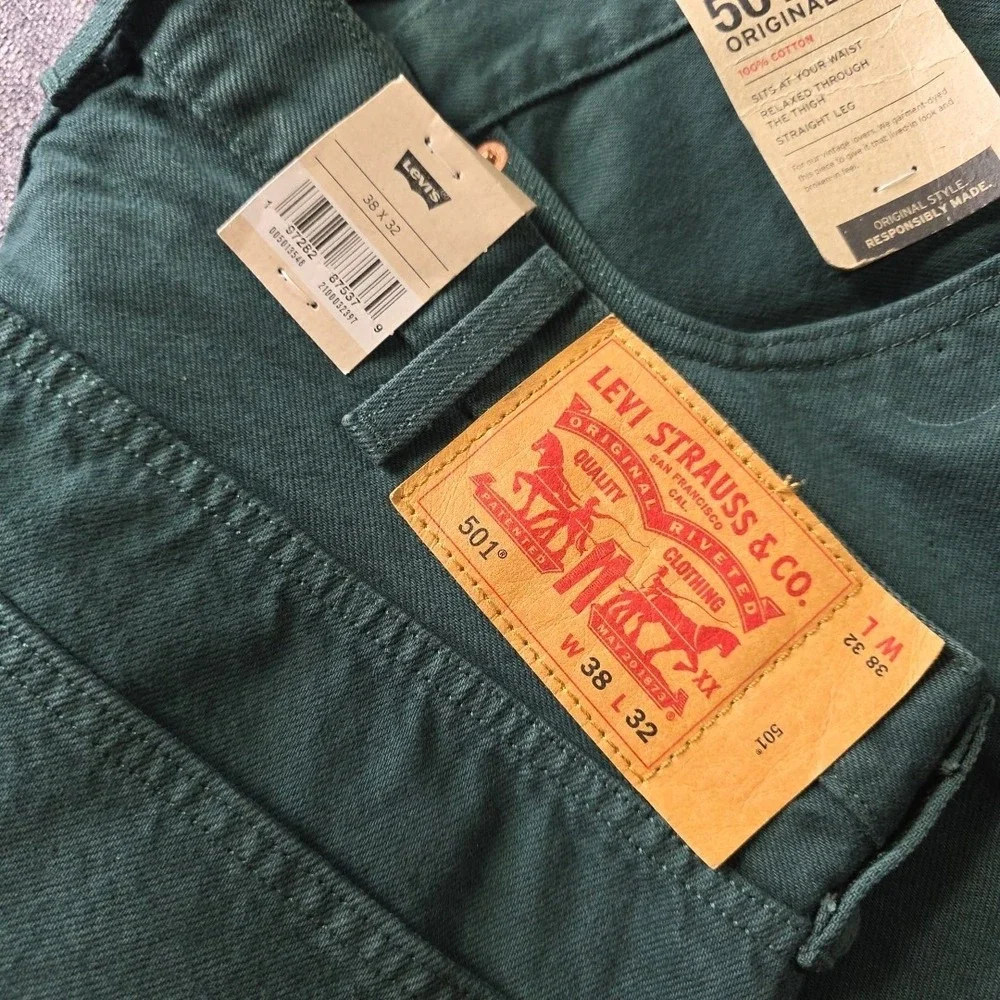 Levis 501 Original Fit Jeans Green 38x32 Straight Leg Button Fly Mens NWT